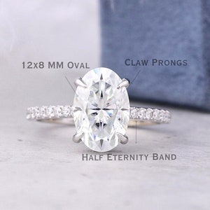 3 CT Oval Cut Moissanite Engagement Ring, 14K Solid White Gold Ring, Hidden Halo Ring, Cathedral Shank Ring, Anniversary Gift For Women