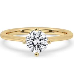 1 CT Round Cut Moissanite Engagement Ring, 14K Solid Yellow Gold Ring, Solitaire Ring, Bridal Set Ring, Stackable Ring, Anniversary Gift