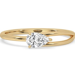 0.50 CT Pear Cut Moissanite Engagement Ring, 14K Solid Yellow Gold Ring, East West Diamond Ring, Bridal Set Ring, Minimalist Ring For Her