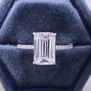 5 CT Emerald-Cut Colorless Moissanite Ring, Hidden Halo Engagement Ring, 34 Pave Set Wedding Ring, White Gold Ring, Anniversary Gift Ring image 1