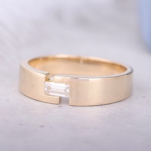 Pierścionek East West, obrączka z diamentami Moissanite o szlifie bagietkowym o masie 0,21 CT, obrączka męska, pierścionek z pojedynczym brylantem, obrączka do łączenia, obrączka ślubna, pierścionek zaręczynowy dla niego