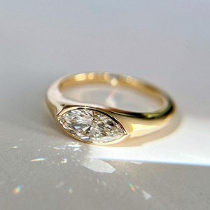 1.5 CT Marquise Cut Moissanite Engagement Ring, 14K Solid Yellow Gold East West Ring, Solitaire Bezel Ring, Statement Ring, Proposal Ring