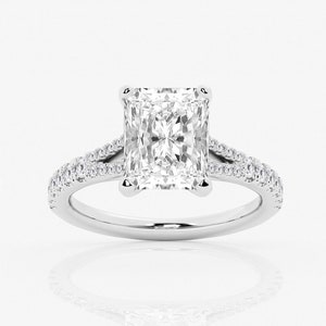 Radiant Diamond Pave Setting Engagement Ring, 2.5 CT Moissanite Diamond Ring, Split Shank Band Ring, Radiant Diamond Ring for Her, Gift Ring