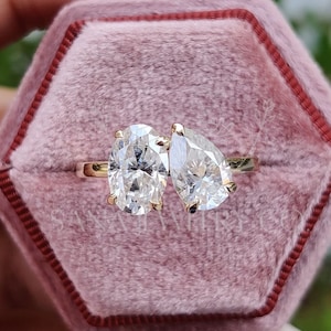 Toi Et Moi Moissanit Oval, Päronslipad Förlovningsring, Elegant 14K Guld Jubileumspresent