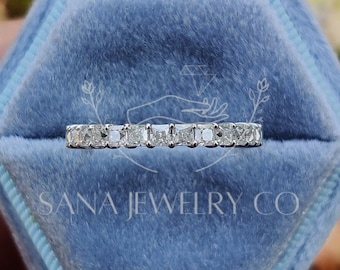 Princess Cut Moissanite Wedding Band, 14K Solid Gold Band, Half Eternity Band, Matching Band, Stackable Band, Minimalist Band, Gift For Her