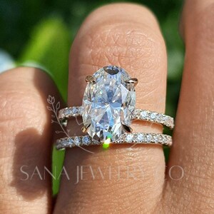 3 CT Oval Cut Moissanite Engagement Ring Set, 14K Solid Gold Ring Set ...