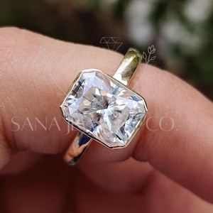 2 CT Radiant Cut Lab Grown Diamond Engagement Ring, 14K Solid Yellow Gold Bezel Ring, Solitaire Ring, Promise Ring, Proposal Ring For Women