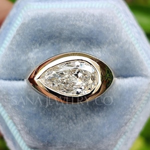 Pear Cut Lab Grown Diamond Engagement Ring, 14K Solid Gold Ring, Bezel Setting Ring, Bridal Ring, Solitaire Ring, Wedding Ring, Unique Ring