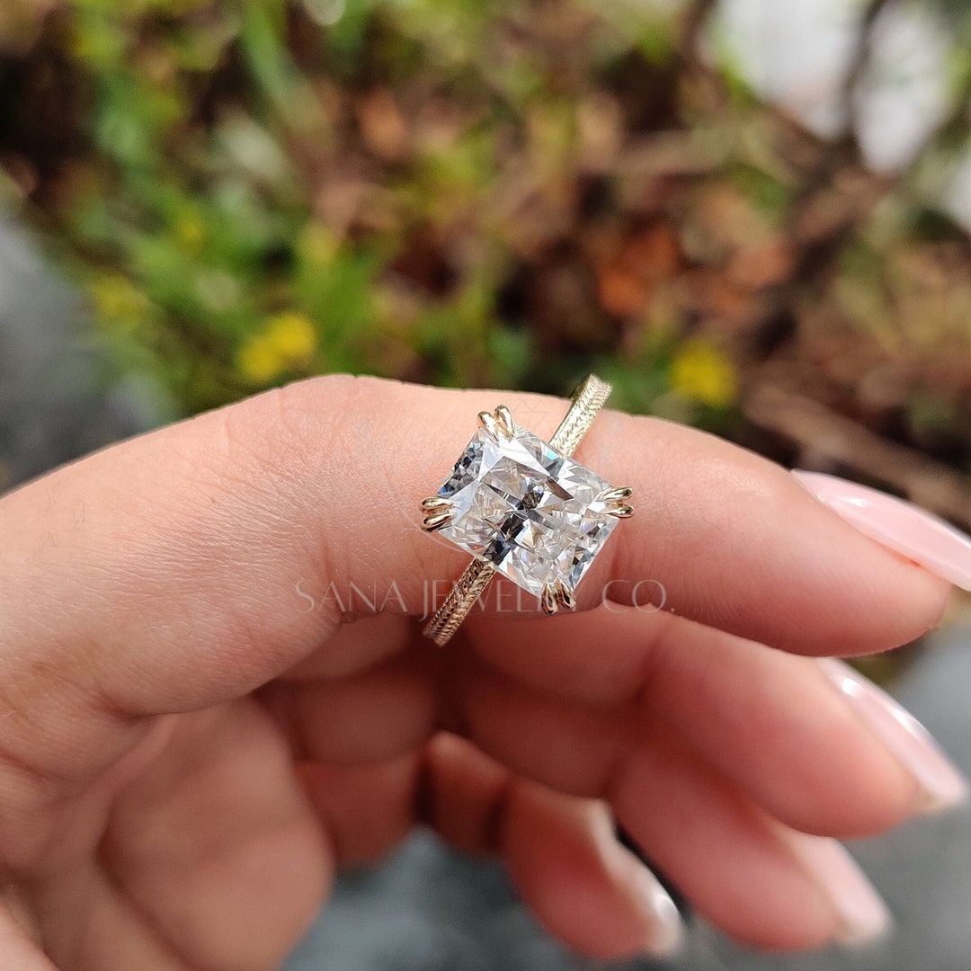 CT Radiant Cut Moissanite Engagement Ring, 14K Solid Yellow Gold