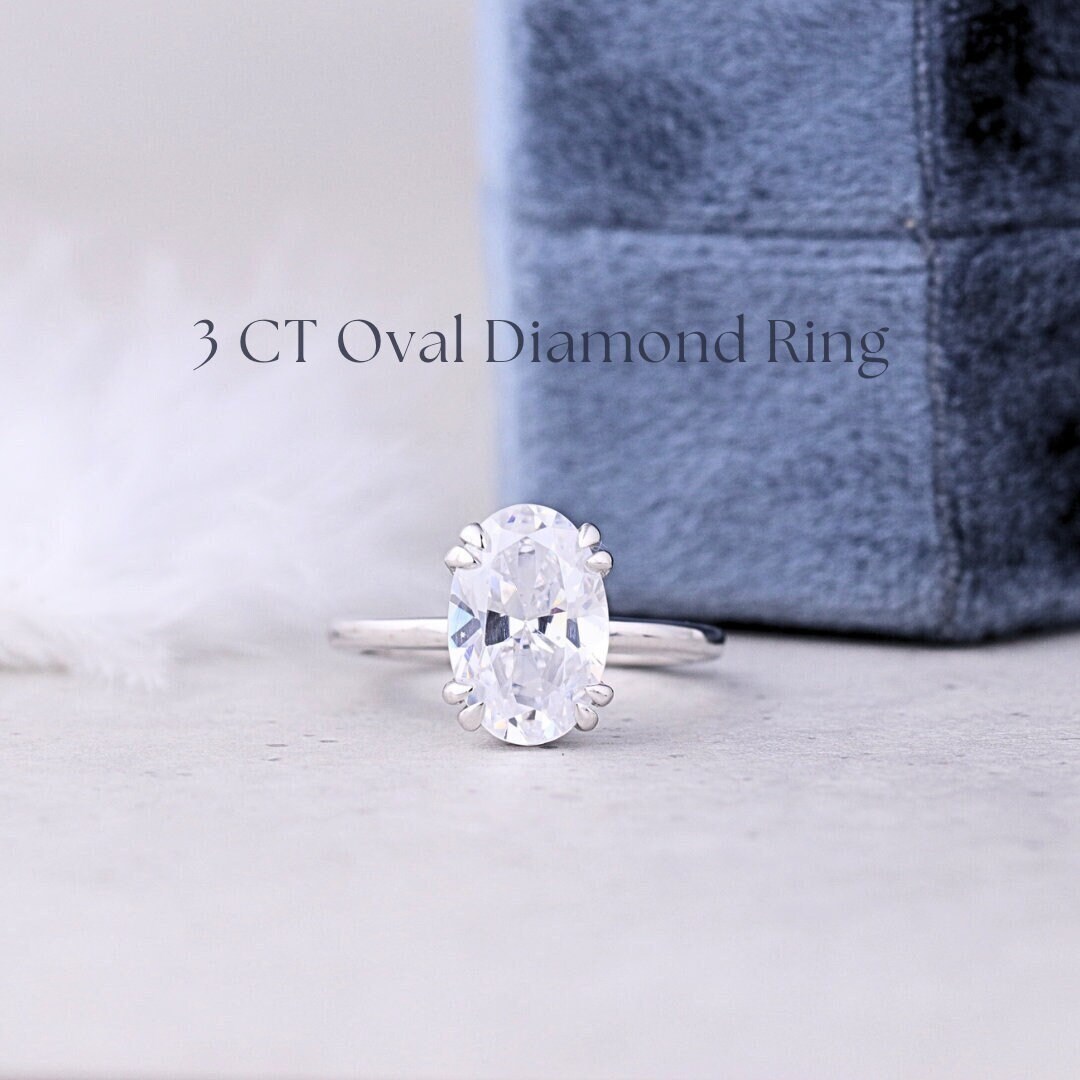 3 CT Oval Cut Moissanite Engagement Ring, 14K Solid Gold Ring ...