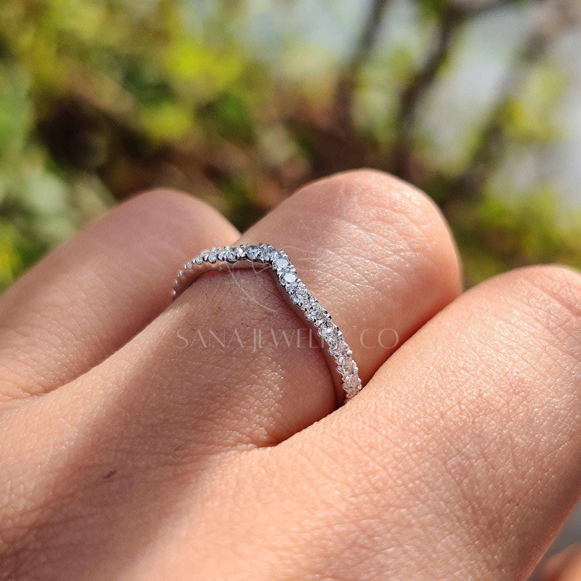 Round Cut Moissanite Wedding Band, 14K Solid Yellow Gold Band, Curved ...