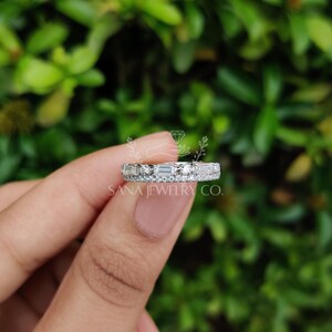 Baguette Cut Moissanite Wedding Band, 14K Solid White Gold Band, Two Row Band, Half Eternity Band, Stackable Band, Matching Band For Her image 9