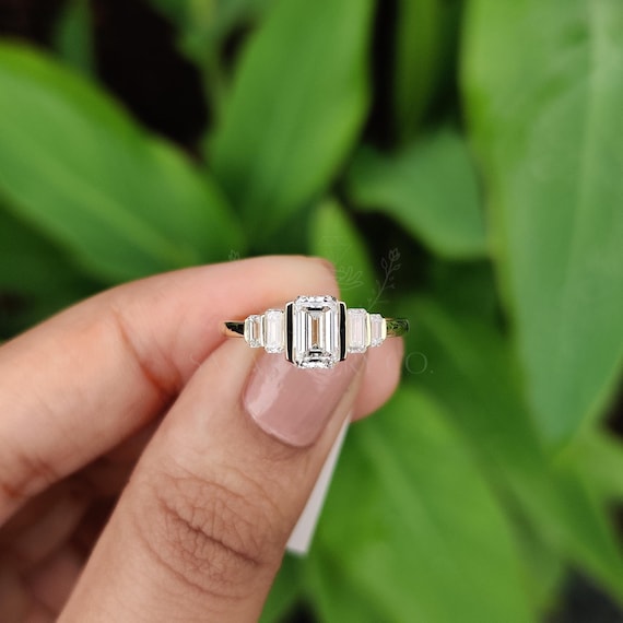 CT Emerald Cut Moissanite Engagement Ring, 14K Solid Gold Ring