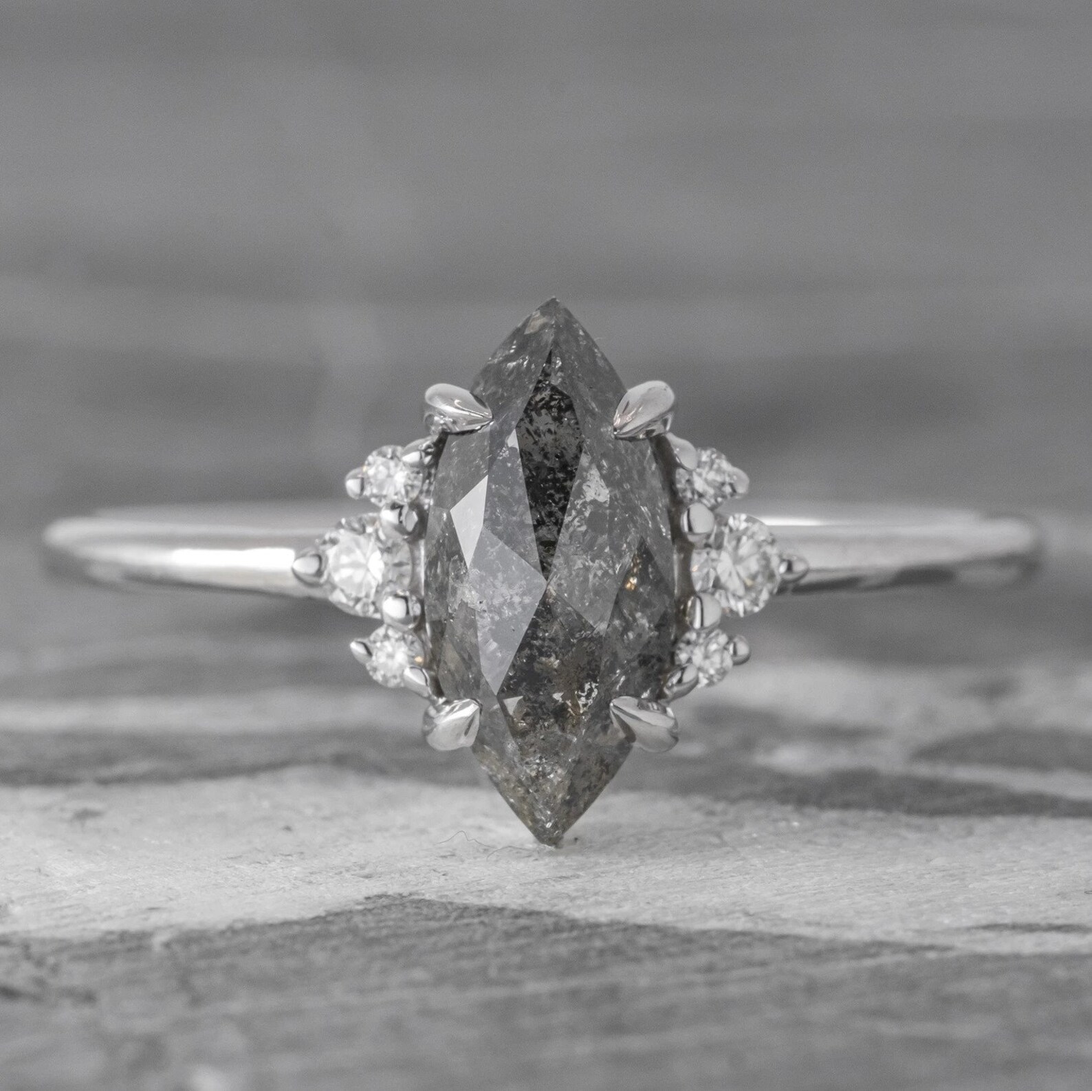 Marquise Cut Salt and Pepper Diamond RingNatural Diamond Etsy