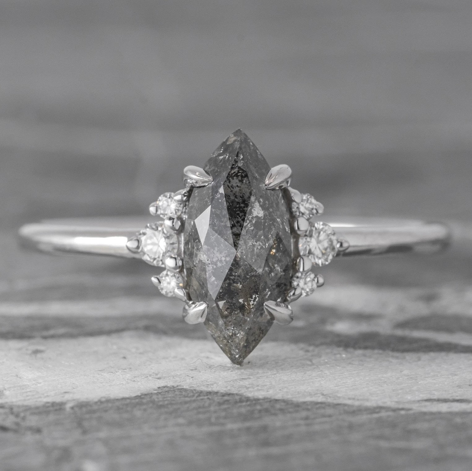 Marquise Cut Salt and Pepper Diamond RingNatural Diamond Etsy