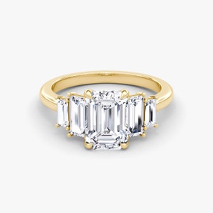 2.5 Ct Emerald Cut Moissanite Wedding Ring, 14K Yellow Gold Engagement Ring, Five Stone Moissanite Ring, Handmade Jewelry, Anniversary Gift