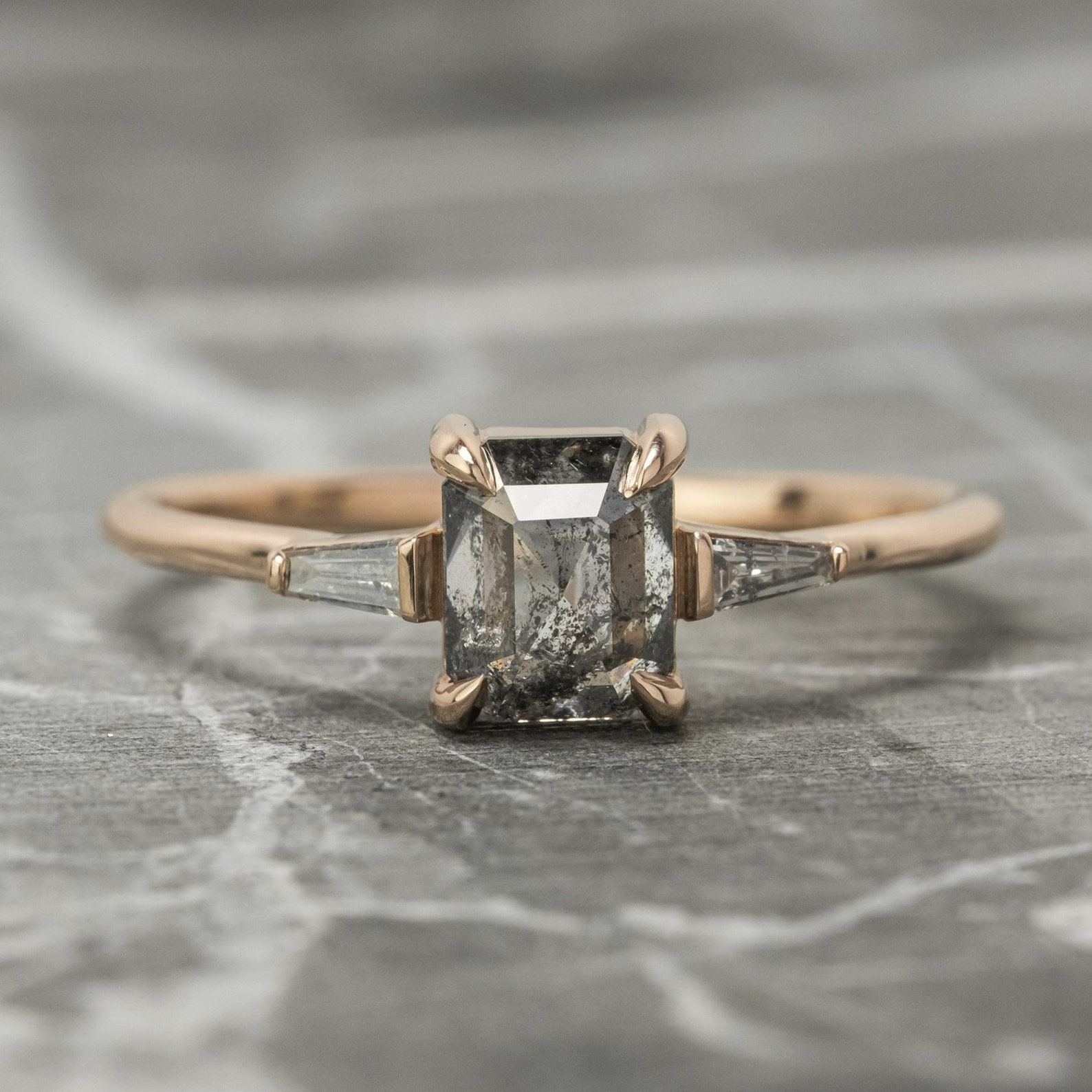 1.00 Carat Salt & Pepper Emerald Cut Diamond Engagement Ring Etsy