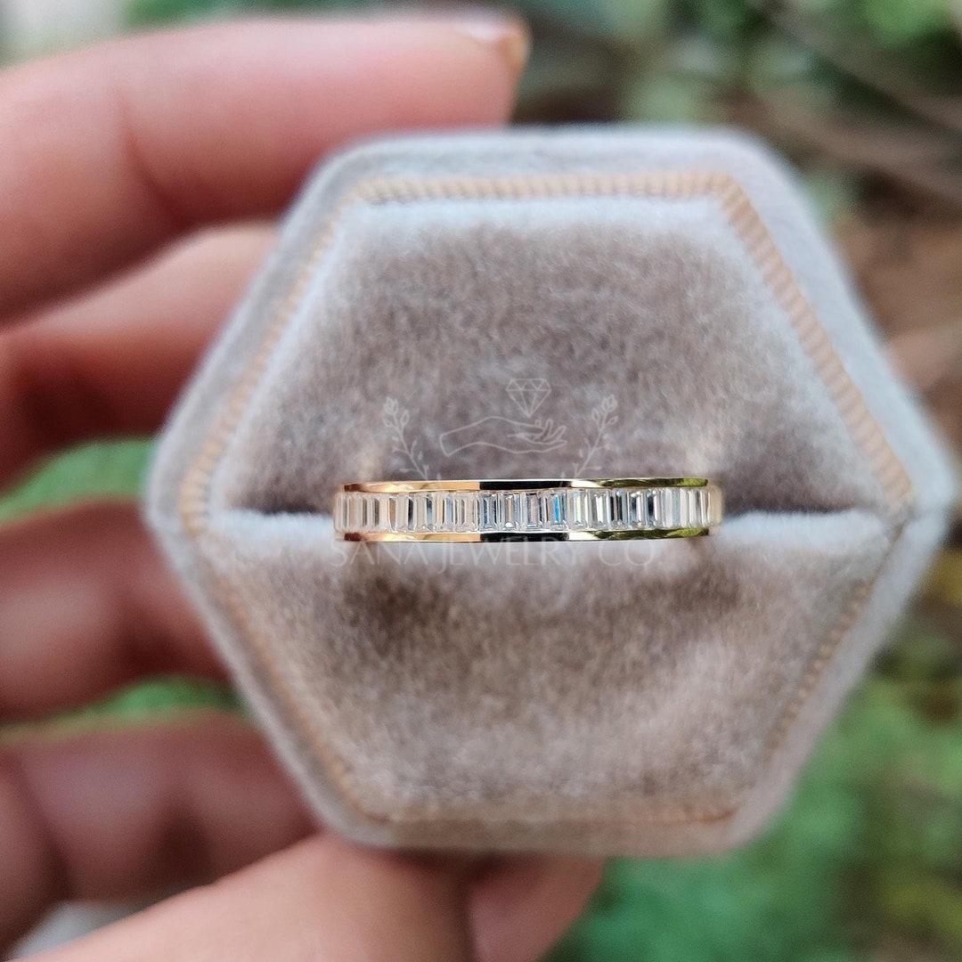 Baguette Cut Moissanite Wedding Band, 14K Solid Gold Band, Stackable ...