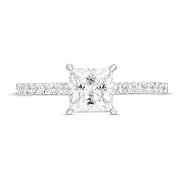 1.5 Ct Princess Cut Moissanite Engagement Ring, Square Diamond Ring, Solitaire with Accent Ring, 14K Yellow Gold Promise Ring, Eternity Ring