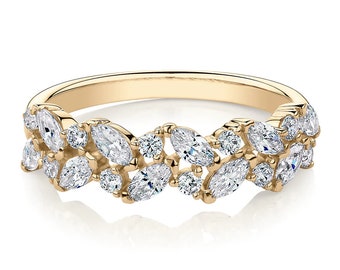 1.84 CT Marquise And Round Cut Moissanite Ring, 14K Solid Gold Ring, Half Eternity Band, Bridal Set Band, Matching Band, Stackable Band