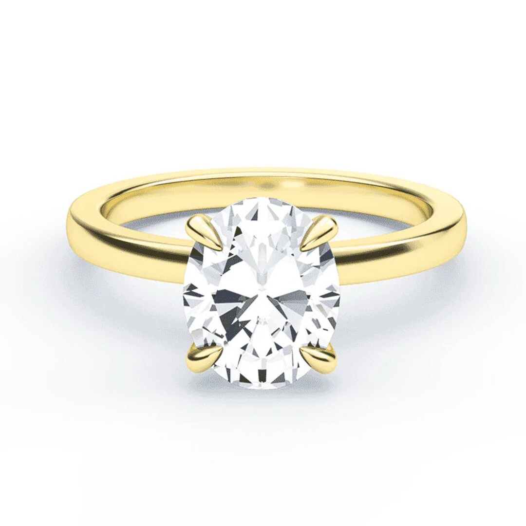2 CT Oval Cut Moissanite Engagement Ring, 14K Solid Yellow Gold Ring ...