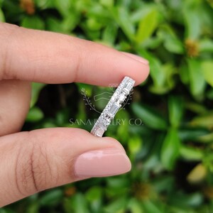 Baguette Cut Moissanite Wedding Band, 14K Solid White Gold Band, Two Row Band, Half Eternity Band, Stackable Band, Matching Band For Her image 4