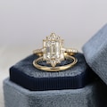 Vintage 14K Gold Emerald Cut Moissanite Engagement Ring Set, Art Deco Mosaic