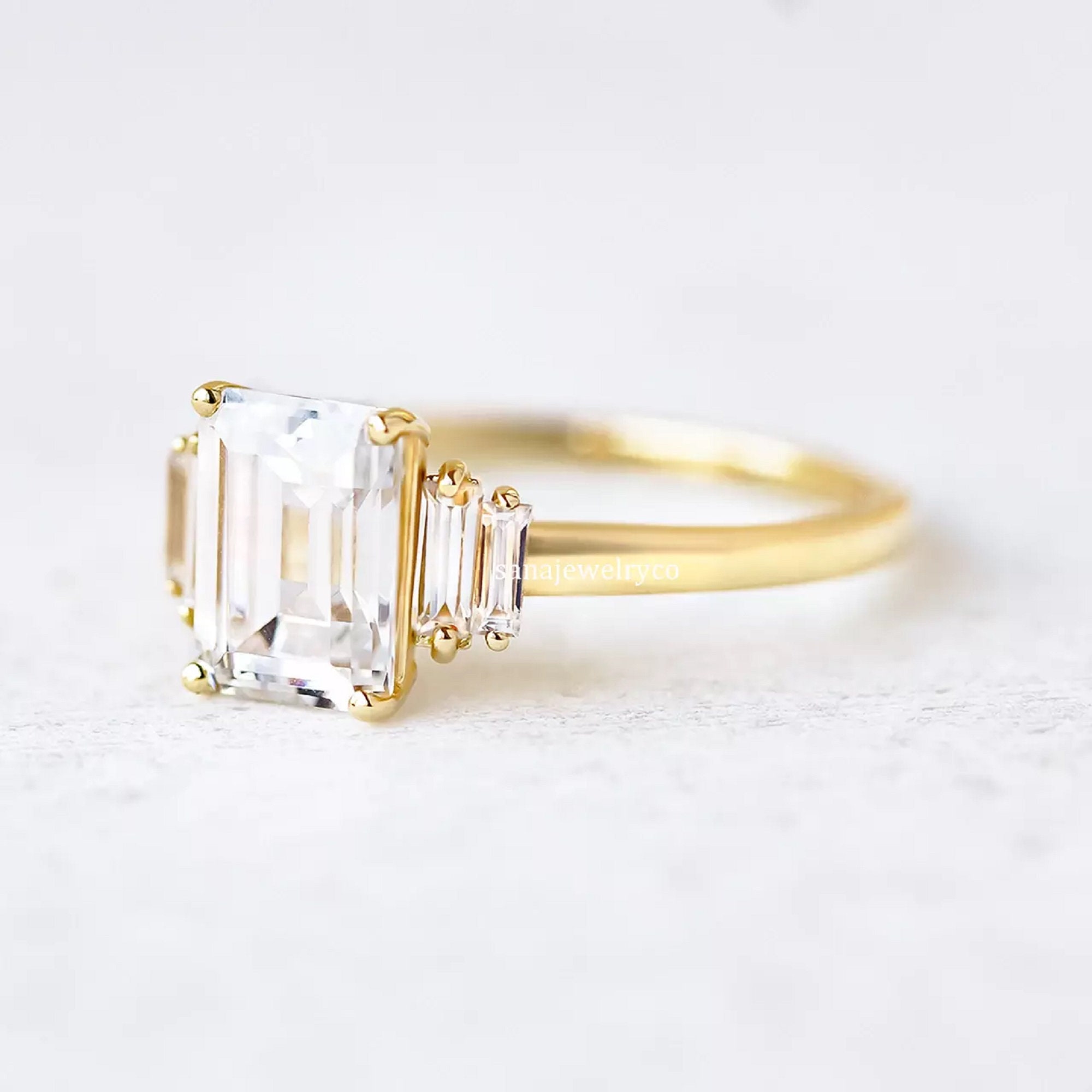 Emerald Cut Moissanite Engagement Ring 14K Solid Gold Ring - Etsy