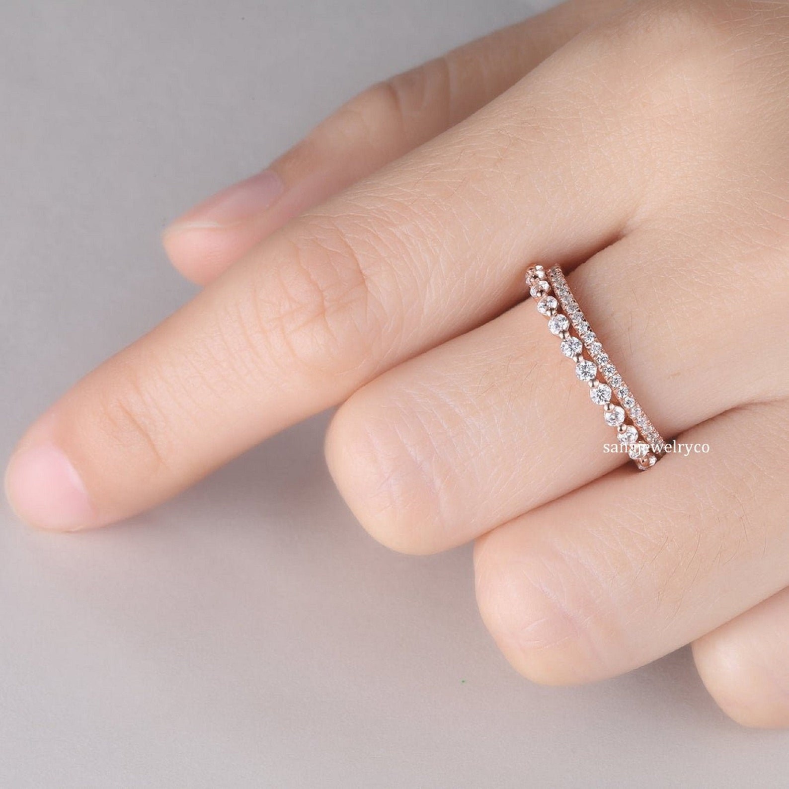 Round cut Moissanite Wedding Band 2mm Half Eternity Band