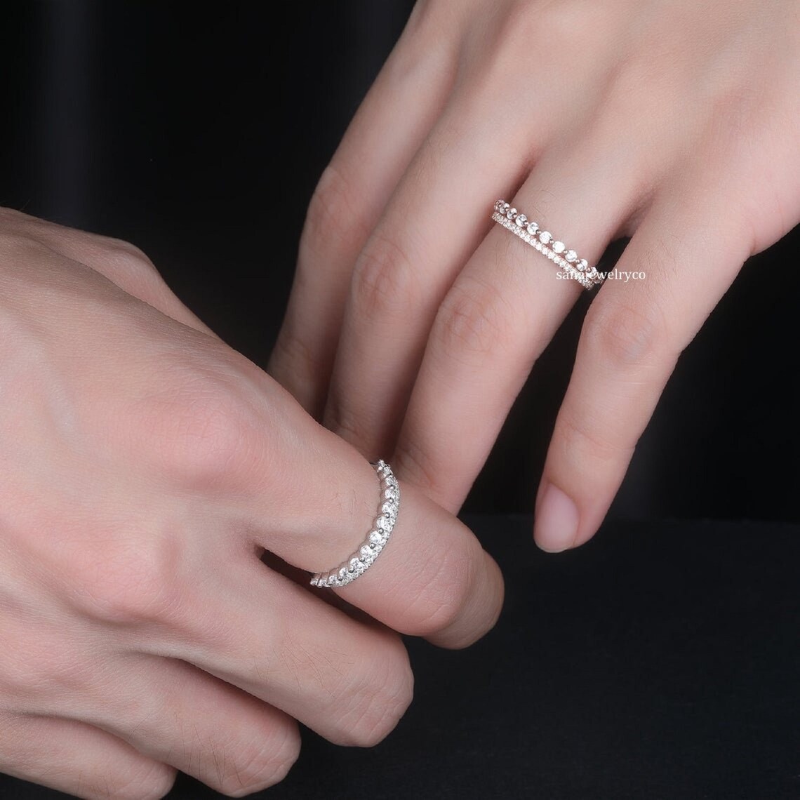 Round cut Moissanite Wedding Band 2mm Half Eternity Band