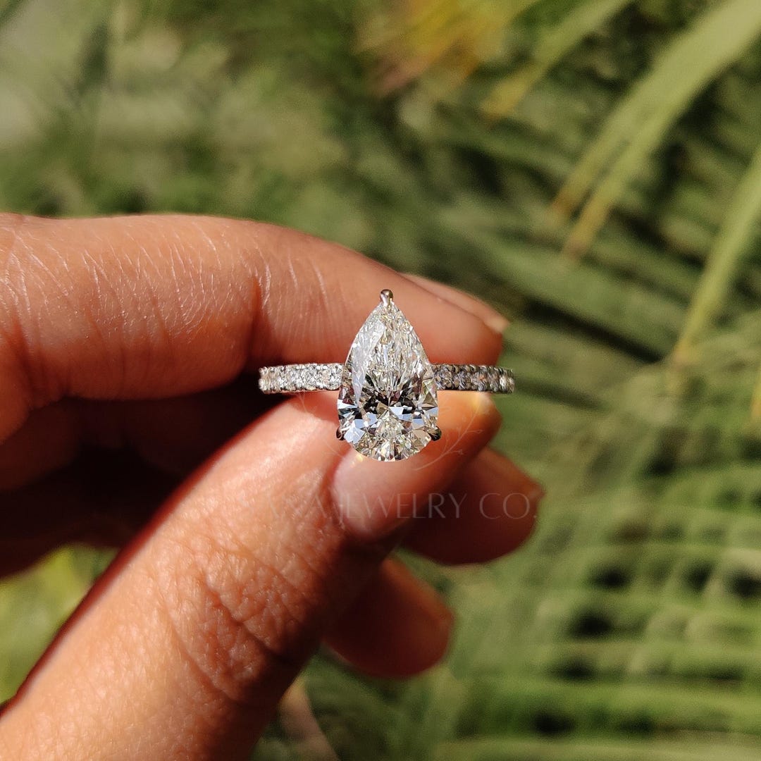 3 CT Pear Cut Moissanite Engagement Ring, 14K Solid Gold Ring, Pave ...