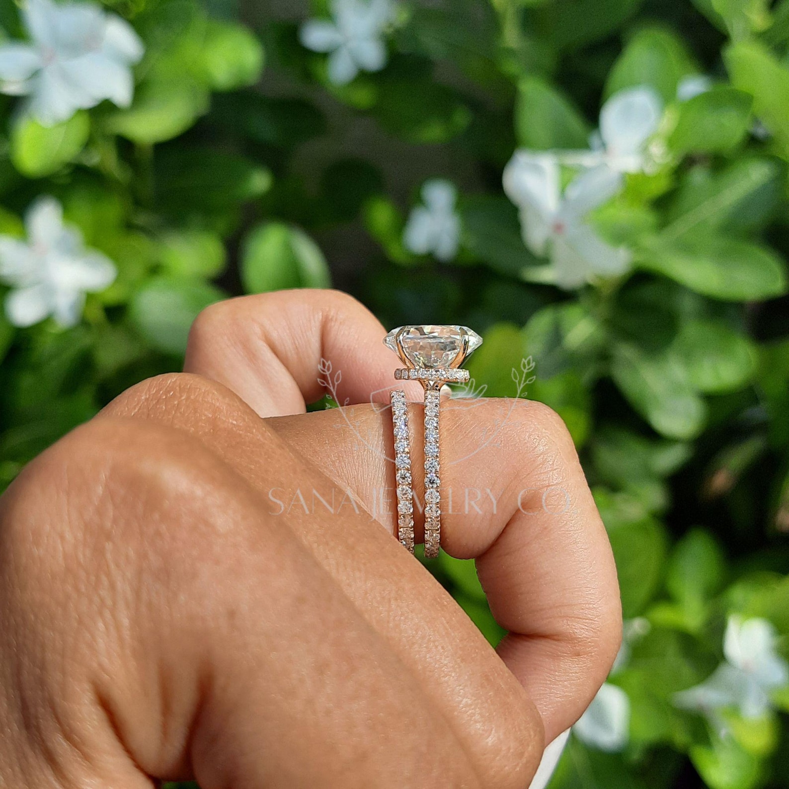 3 CT Oval Cut Moissanite Engagement Ring Set, 14K Solid Gold Ring Set ...