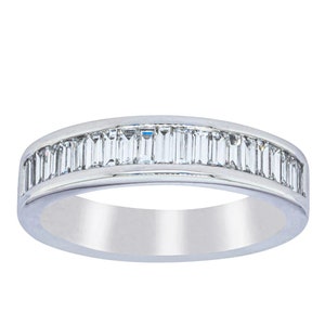 Baguette Cut Moissanite Wedding Band, 14K Solid White Gold Band, Half Eternity Band, Channel Setting Band, Stackable Band, Matching Band