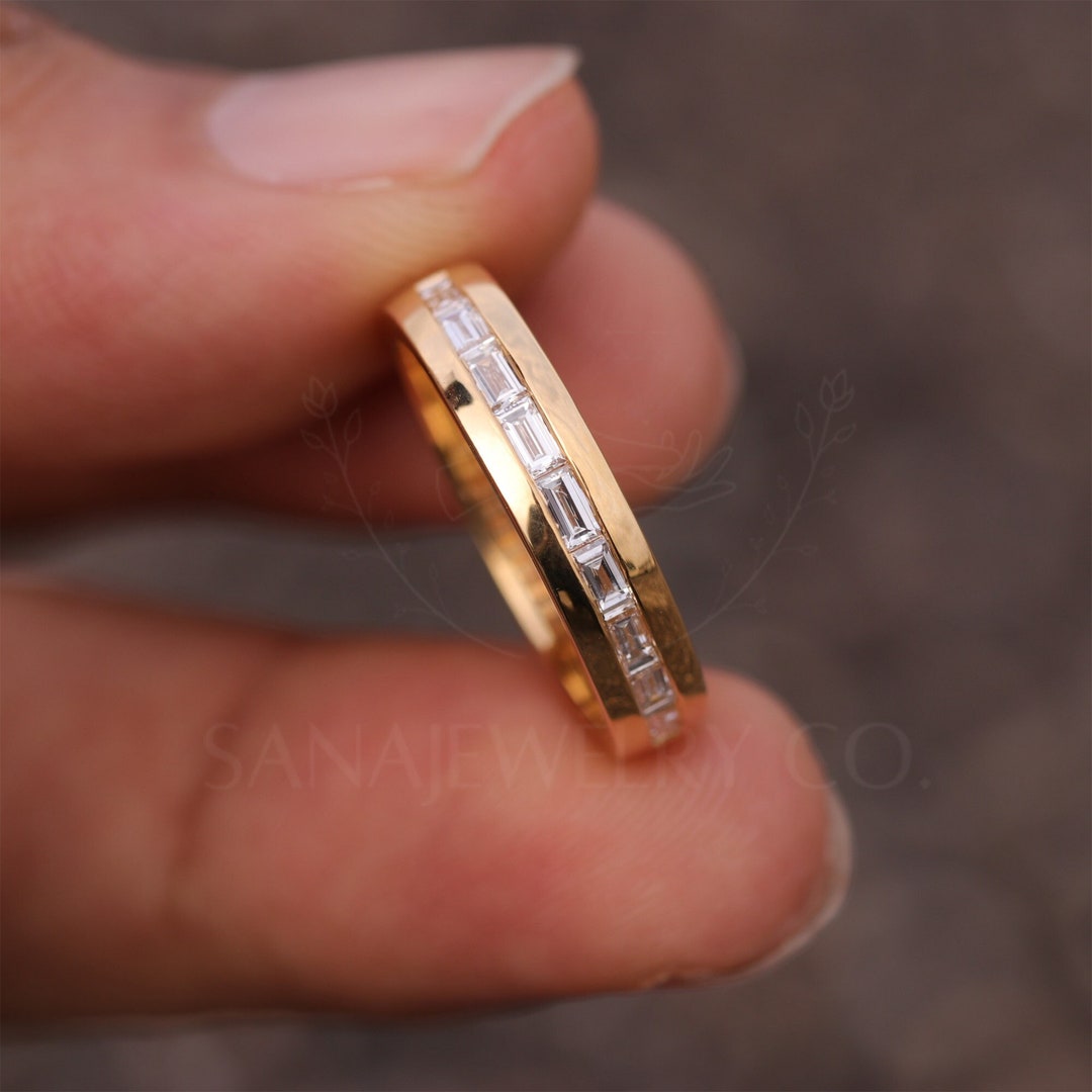 Baguette Cut Moissanite Wedding Band, 14K Solid Yellow Gold Band ...
