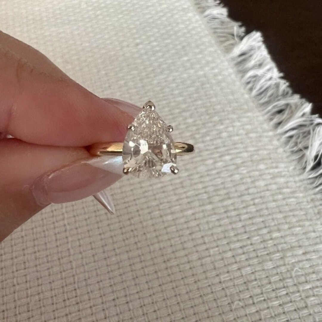 3 CT Pear Shape Moissanite Engagement Ring, Lab Diamond Wedding Ring ...