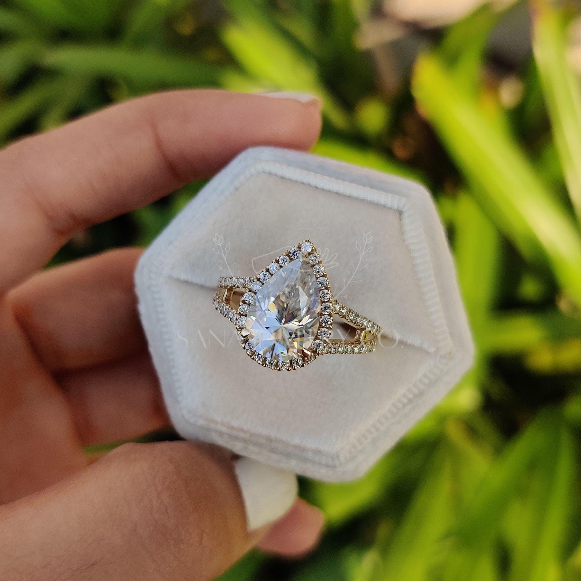 3 CT Pear Cut Moissanite Engagement Ring, 14K Solid Gold Ring, Bridge ...