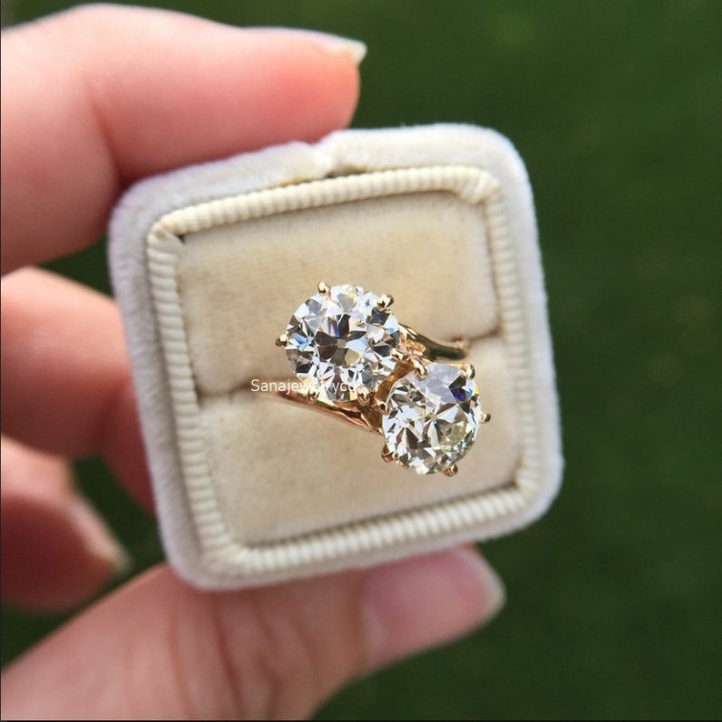 Toi Et Moi Ring Double Round Cut Moissanite Engagement Ring Etsy