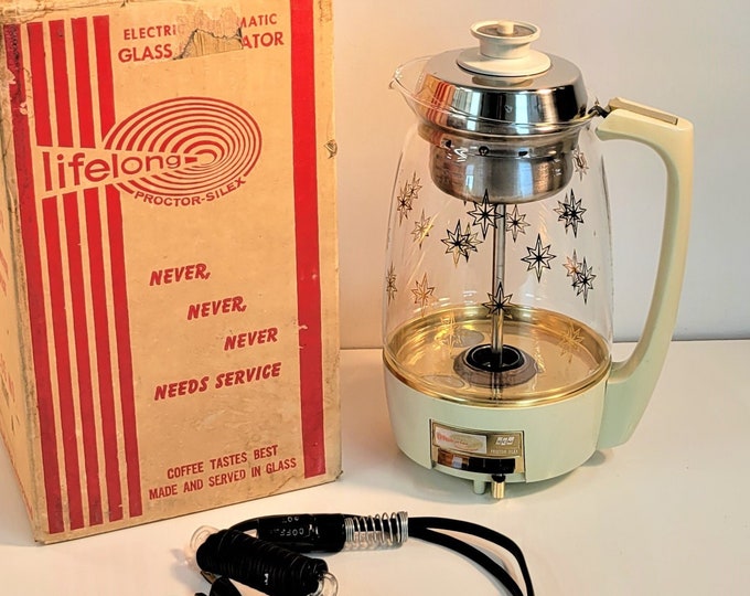 Vintage Illuminated Proctorsilex Percolator Coffee Pot 70101 Gold Starburst 11 Cup Carafe With