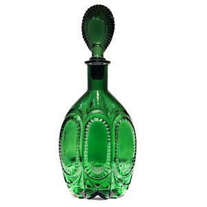 Vintage Empoli Emerald Green &quot;Mardi Gras&quot; Genie Bottle Decanter w/Matching Stopper, 12.5&quot; Tall x 5&quot; Wide, Handmade in Italy, MCM Art Glass