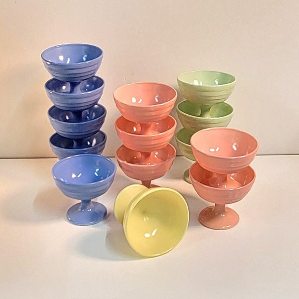 Vintage Hazel Atlas Moderntone Platonite Pastel Sherbet Cups, Select from Blue, Pink, Green or Yellow, Sold by Each, Solid Interiors, 1940s