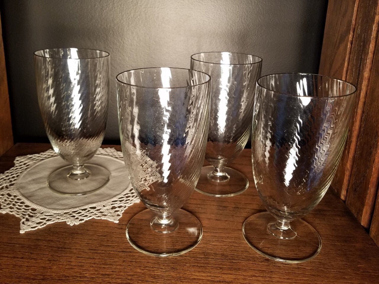 Short Stemmed Water Goblets Swirl Pattern 7 Tall Etsy