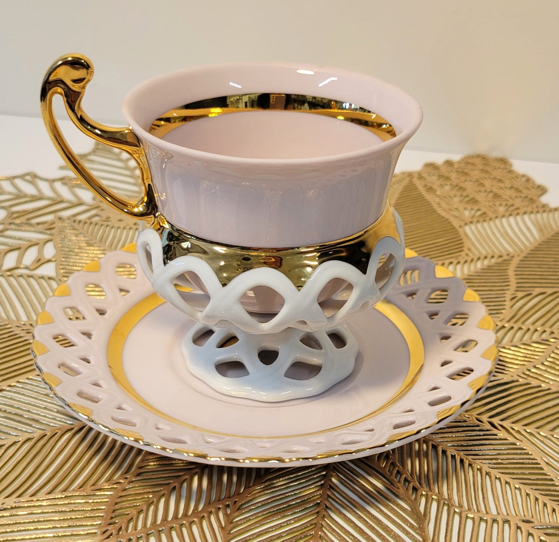 Antique Haas & Czjzek Teacup and Saucer, Porcelain Mark: H