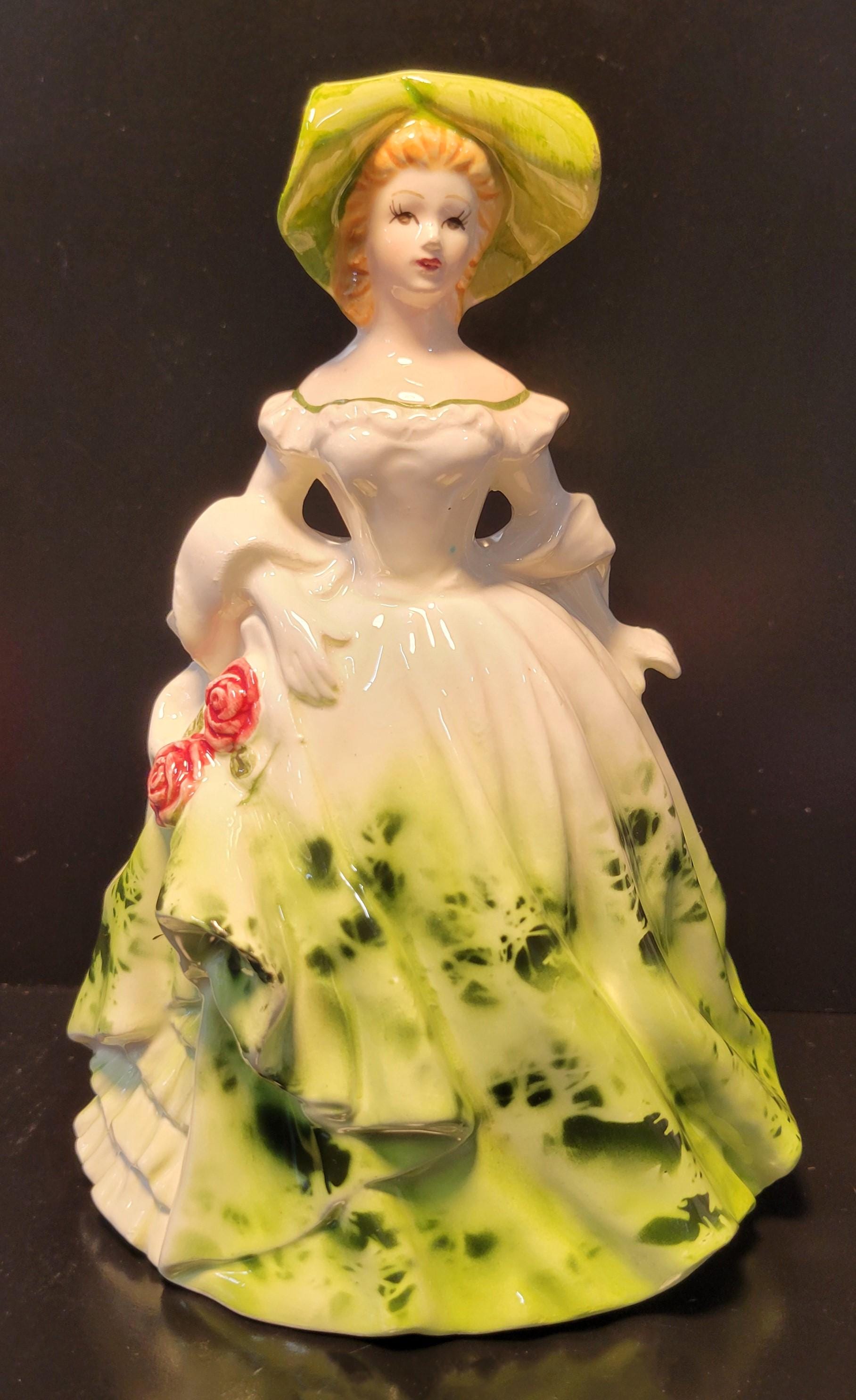 Vintage Lefton Lady Figurine Planter, #5840 W/lefton Foil Sticker, Lime ...