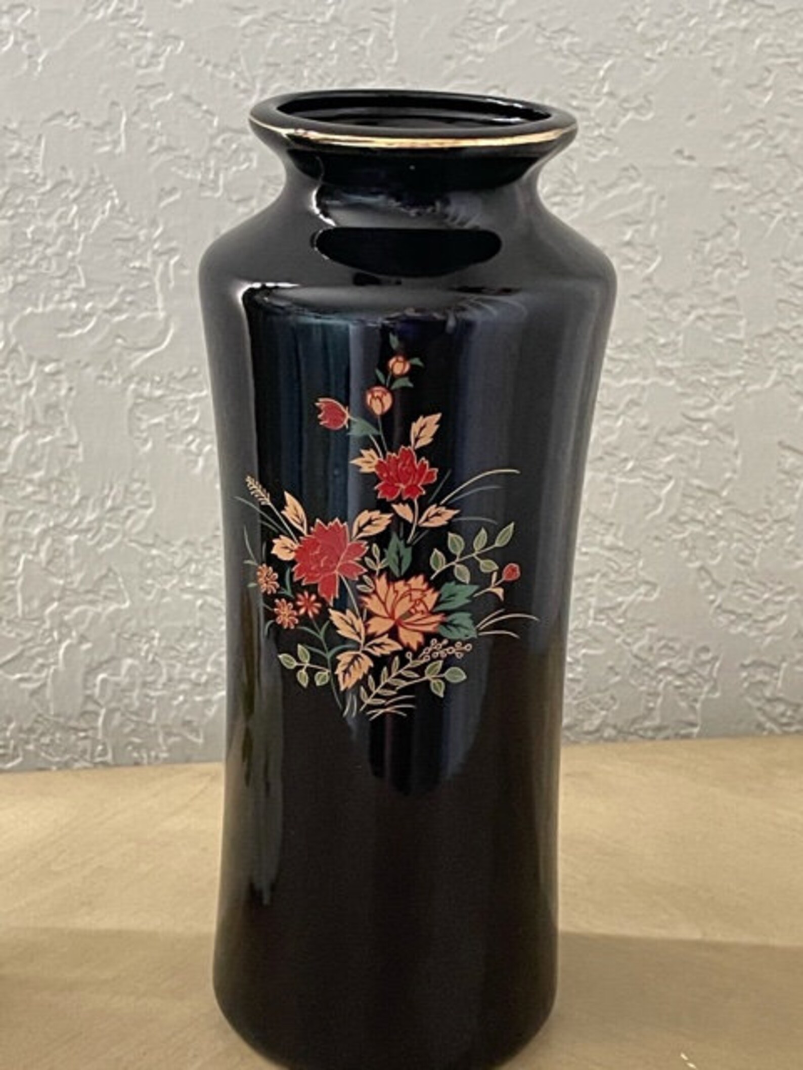 Vintage Black Ceramic Japanse Vase Etsy