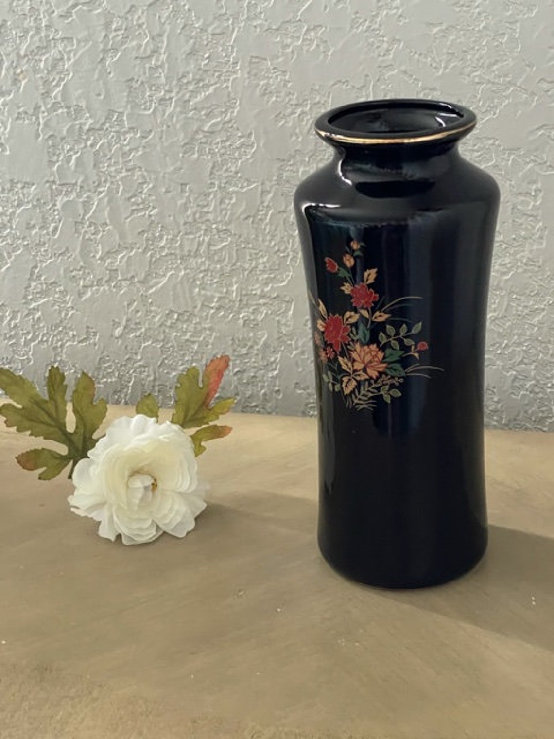 Vintage Black Ceramic Japanse Vase Etsy