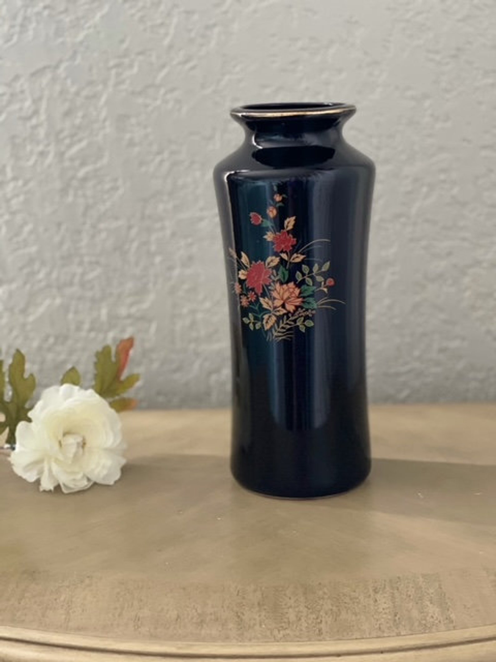 Vintage Black Ceramic Japanse Vase Etsy