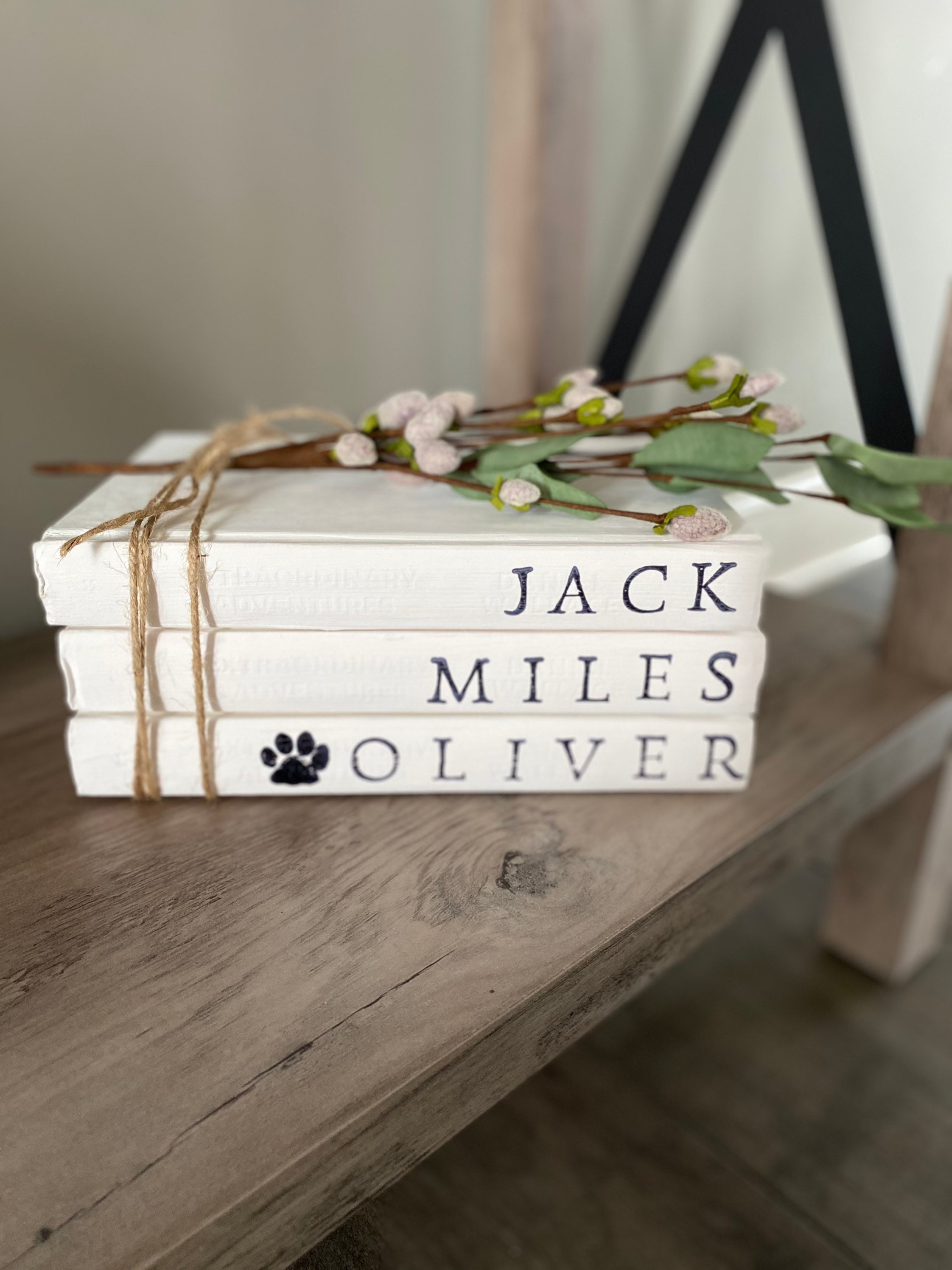 Personalized Book Stack Name Books Home Decor Bookcase Etsy