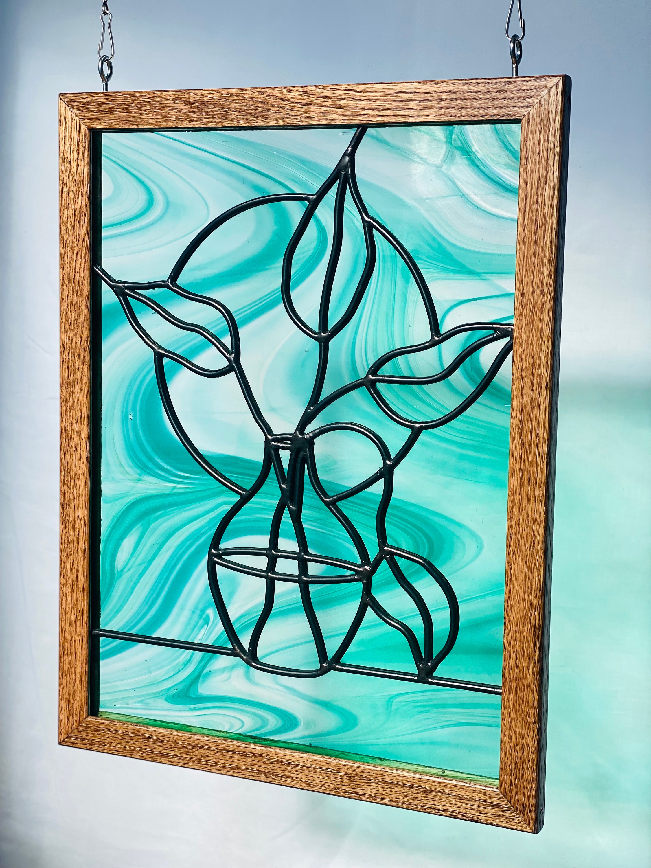 Stained Glass Baroque Leafy Vase Window Hanging Botanical Etsy