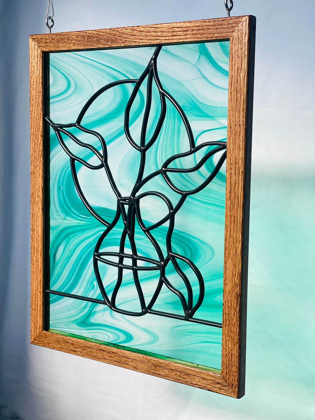 Stained Glass Baroque Leafy Vase Window Hanging Etsy