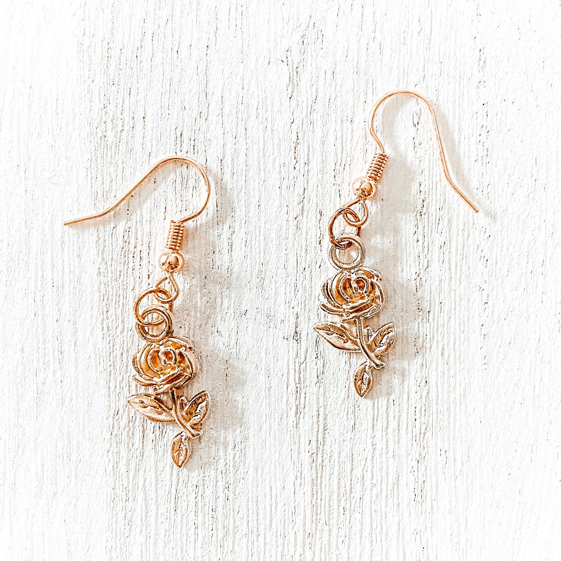 Rose Flower Dangle Earrings Rose Gold Etsy